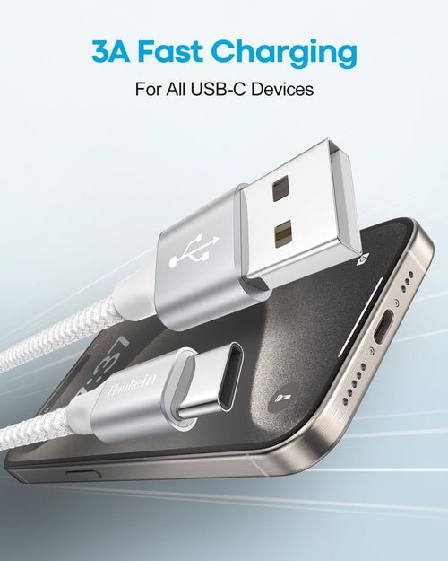 1-Foot USB-C Cable (2-Pack) - USB-A to USB-C CarPlay Cable for iPhone 17, 16, 15 Pro Max Plus - Short USB-C Car Charger Cord, White