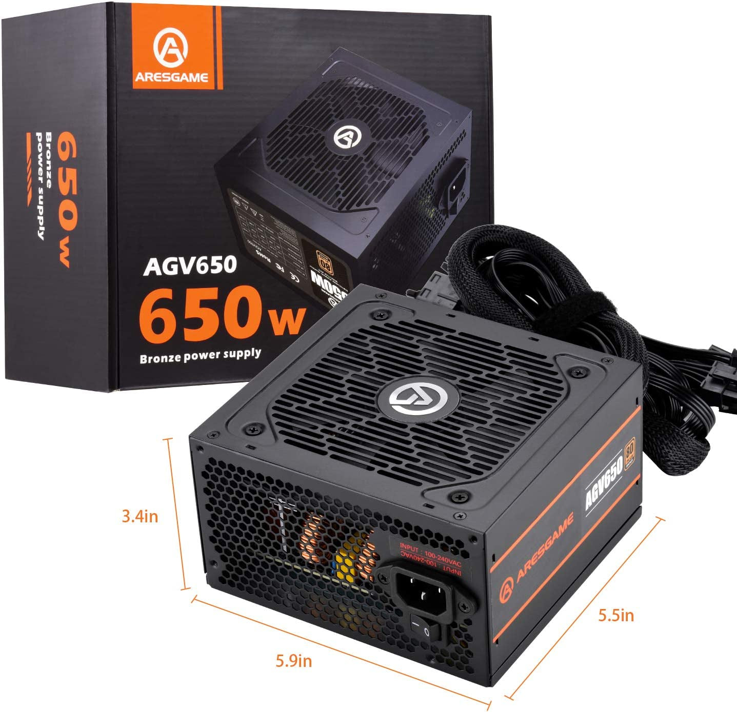 ARESGAME Power Supply 650W 80+ Bronze Certified PSU (AGV650)