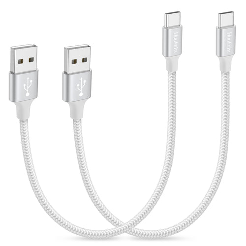 1-Foot USB-C Cable (2-Pack) - USB-A to USB-C CarPlay Cable for iPhone 17, 16, 15 Pro Max Plus - Short USB-C Car Charger Cord, White