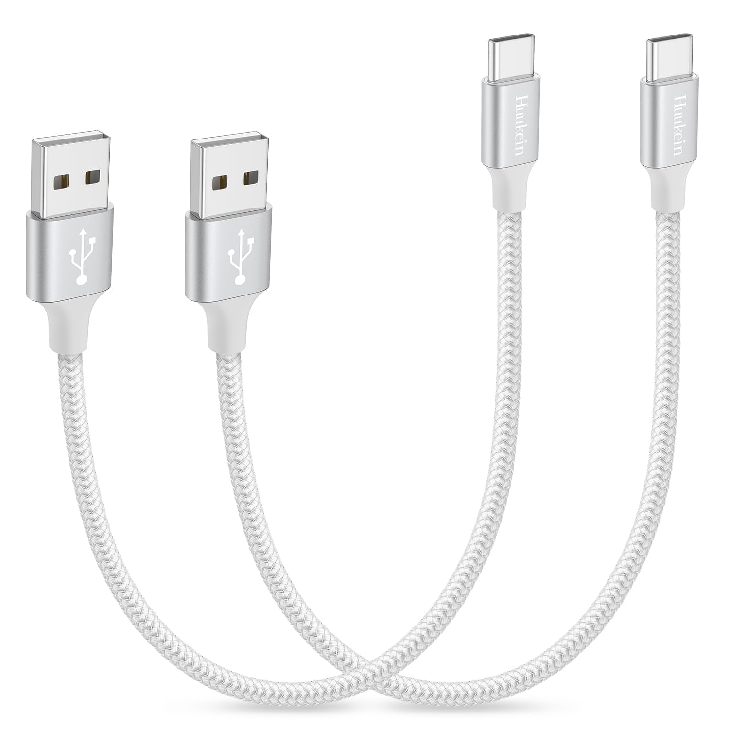 1-Foot USB-C Cable (2-Pack) - USB-A to USB-C CarPlay Cable for iPhone 17, 16, 15 Pro Max Plus - Short USB-C Car Charger Cord, White